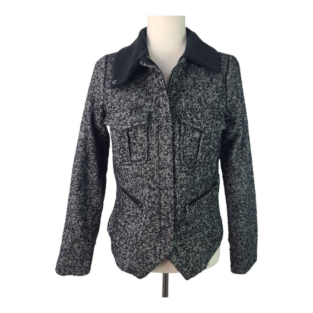 Gap Black White Gray Lined Zip Up Wool Blend Jack Coat Blazer Size XS